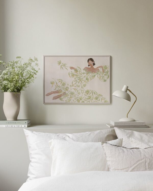 Lady in Green Floral Dress Print