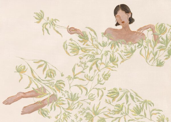 Lady in Green Floral Dress Print