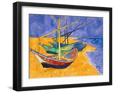 Boats on the Beach of Les-Saintes-Maries, 1888 - Black Framed Art Print Wall Art, 16x12