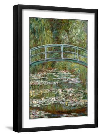 Bridge over a Pond of Water Lilies - Black Framed Art Print Wall Art, 12x18