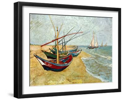 Fishing Boats on the Beach at Saints-Maries, c.1888 - Black Framed Art Print Wall Art, 20x16