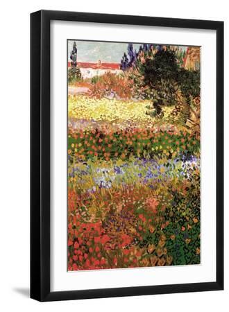 Flowering Garden with Path - Black Framed Art Print Wall Art, 12x18
