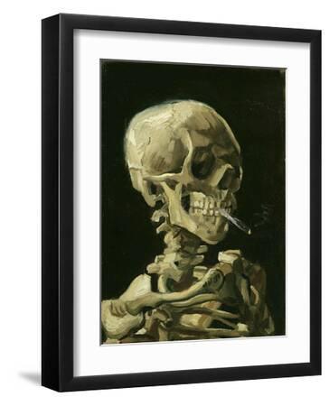 Head of a Skeleton with a Burning Cigarette, 1886 - Black Framed Art Print Wall Art, 13x16