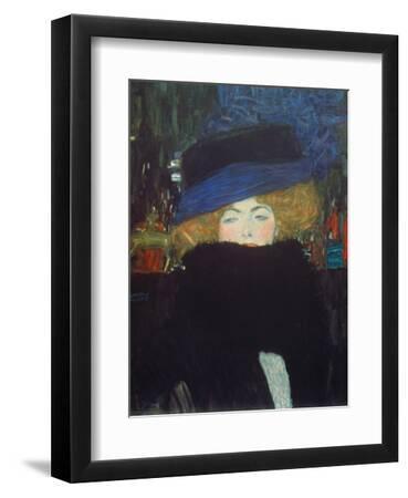 Lady with Hat and Feather Boa, 1909 - Black Framed Art Print Wall Art, 9x12