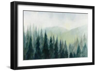 Pines in the Mist - Black Framed Art Print Wall Art, 18x12