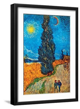 Road with Cypresses - Black Framed Art Print Wall Art, 12x18