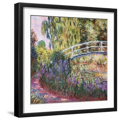 The Japanese Bridge, Pond with Water Lilies, 1900 - Black Framed Art Print Wall Art, 16x16