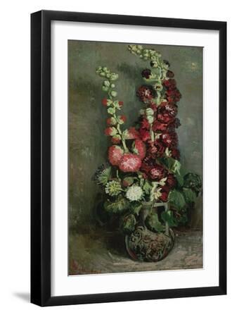 Vase of Hollyhocks, 1886 - Black Framed Art Print Wall Art, 12x18