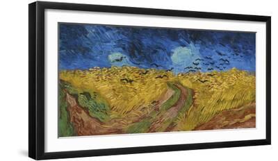 Wheat Field with Crows - Black Framed Art Print Wall Art, 24x12