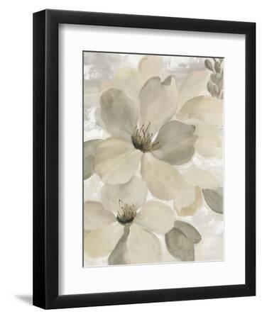 White On White Floral II Crop Neutral - Black Framed Art Print Wall Art, 9x12